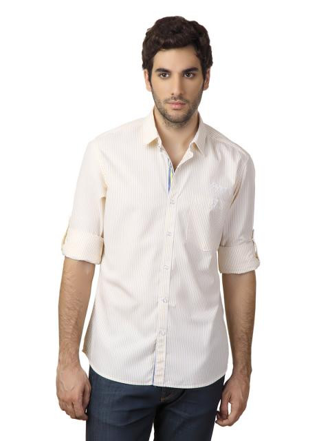 John Players Men Striped White Shirt