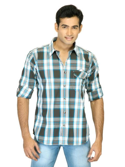 Basics Men White Slim Fit Checked Shirt
