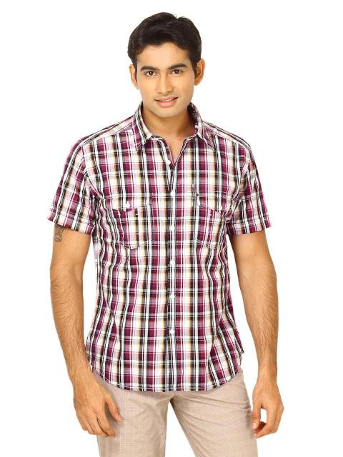 Scullers Men White Check Shirt