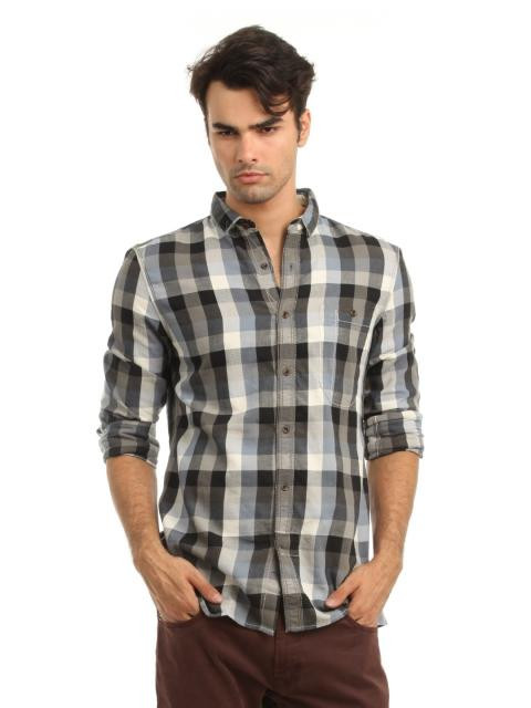 French Connection Men Blue & Black Check Shirt