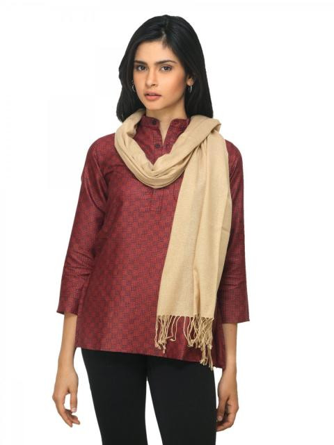 Fabindia Women Beige Noil Silk & Wool Stole