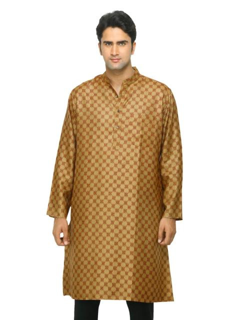 Fabindia Men Printed Mustard Kurta