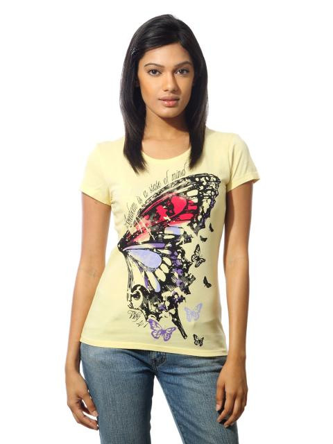 Wrangler Women Butterfly Yellow T-shirt
