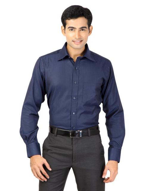 Genesis Men Solid Navy Blue Shirts
