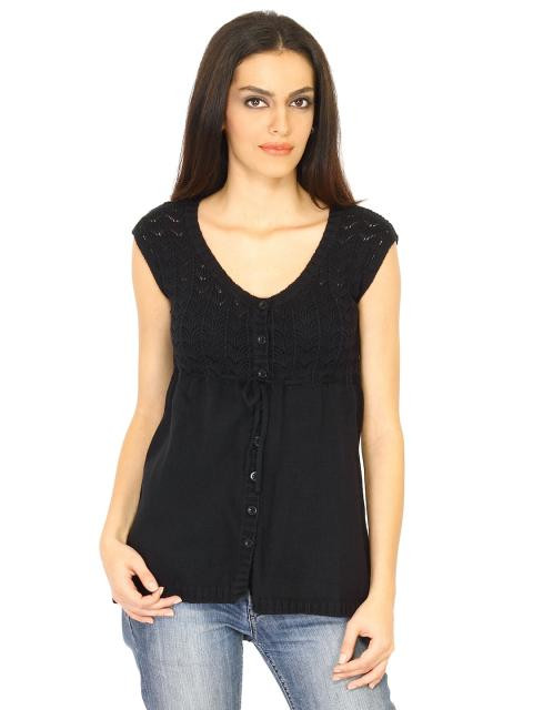 United Colors of Benetton Women Solid Black Tops