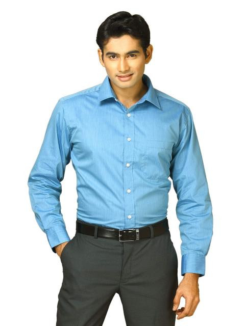 John Miller Men Blue Self Design Blue Shirts