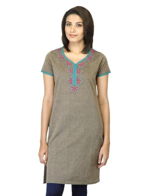 Mother Earth Women Striped Grey Kurta