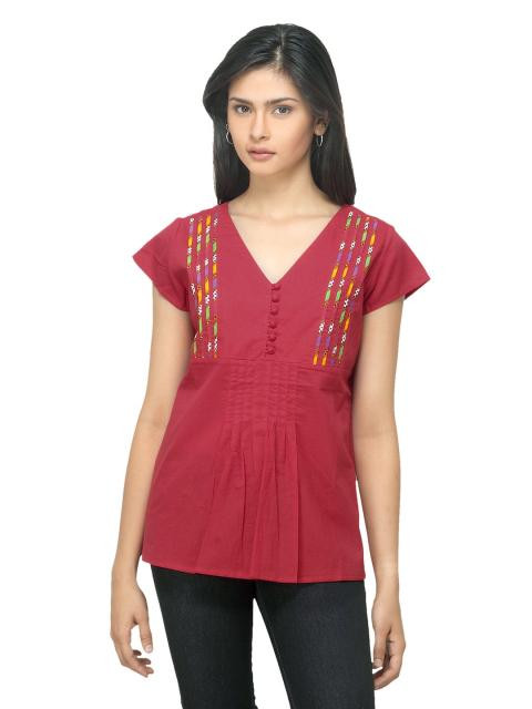 Fabindia Women Red Cambric Top