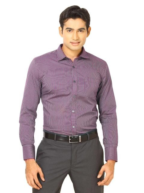 John Miller Men Maroon Striped Shirt