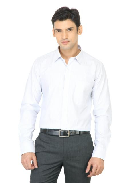 Mark Taylor Men White & Blue Striped Shirt