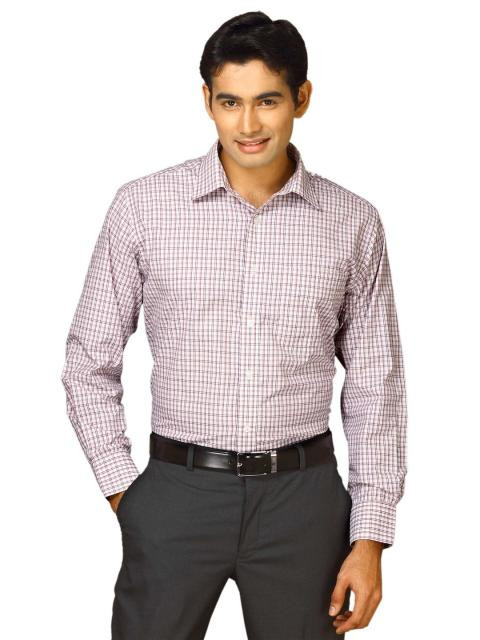 John Miller Men white pink black check Maroon Shirts