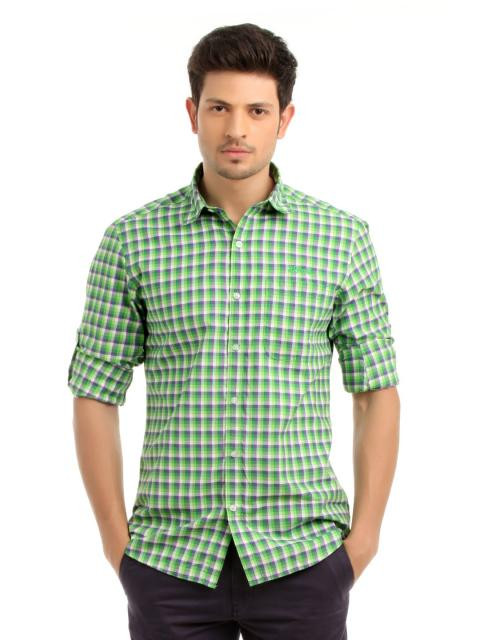 John Players Men Green Check Shirt