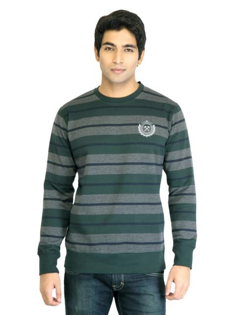 Free Authority Men Stripes Green Sweatshirts