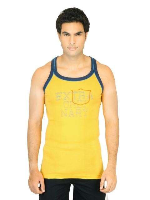 Facit Men Square Neck Yellow Innerwear Vest