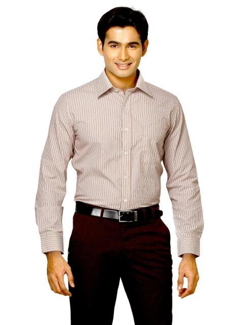 Mark Taylor Men White Striped Shirt