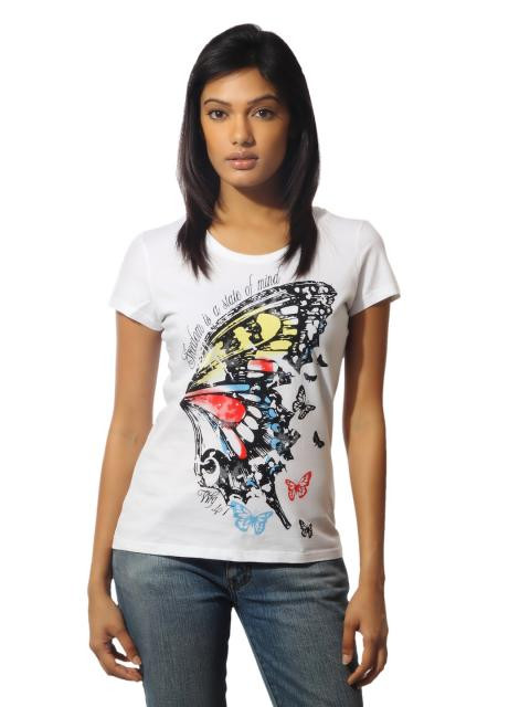 Wrangler Women Butterfly White T-shirt