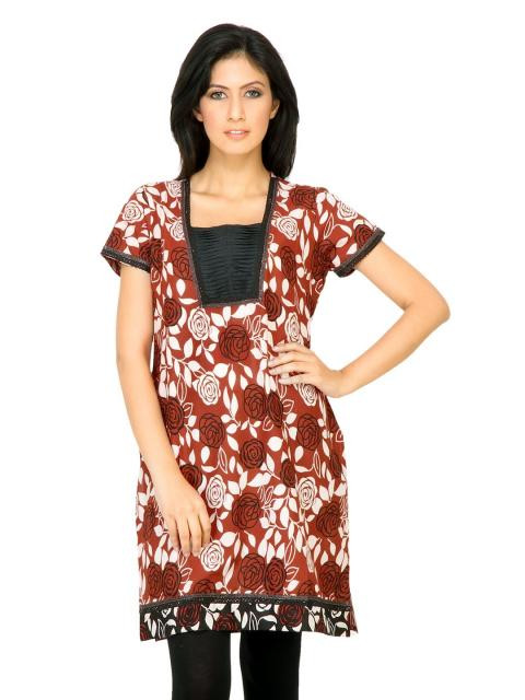 Vishudh Women Flower Print Maroon Kurtis