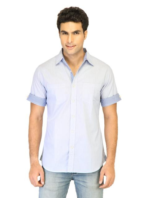 United Colors of Benetton Men Stripes Blue Shirts