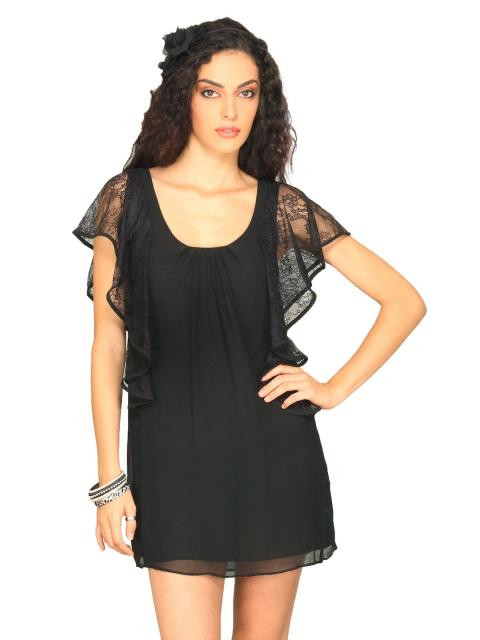 Forever New Women's Waterfall Sleeve Shift Black Dress