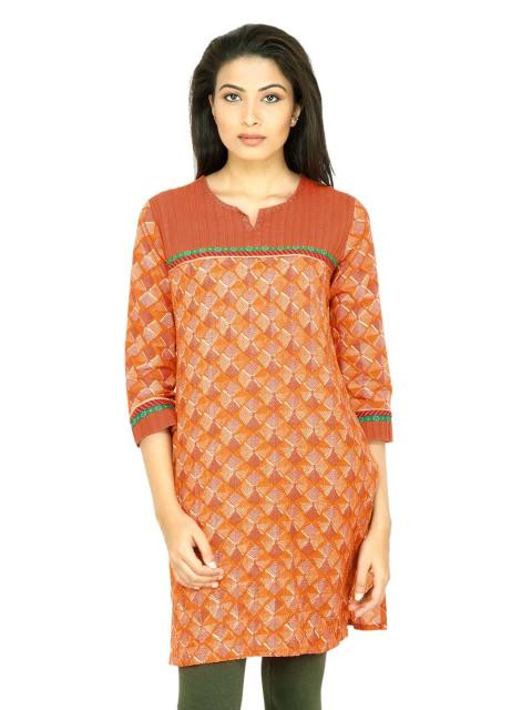Mother Earth Women Printed Orange Kurta