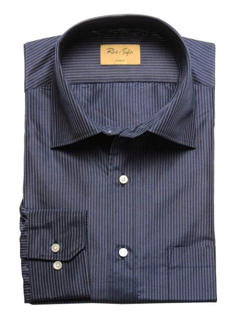 Reid & Taylor Men Stripes Blue Shirts