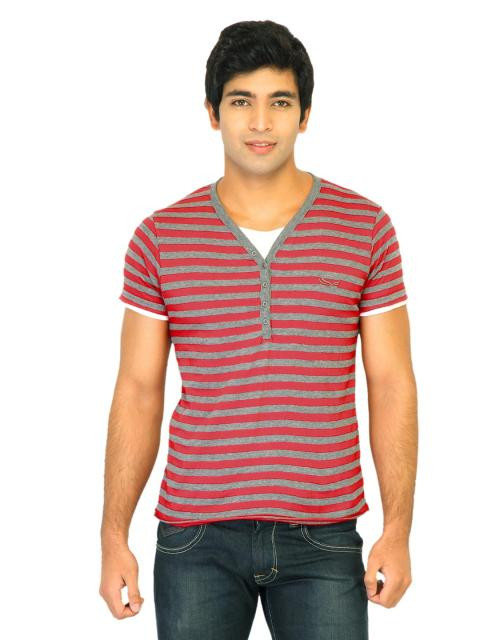Flying Machine Men Stripes Red Tshirts