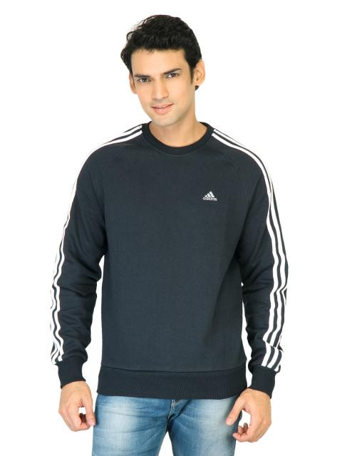 ADIDAS Men Solid Navy Blue Sweatshirts