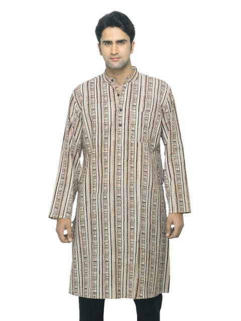 Fabindia Men Printed Beige & Black Kurta