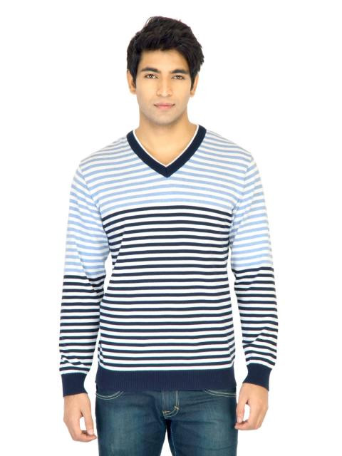 Turtle Stripes Men White Sweaters