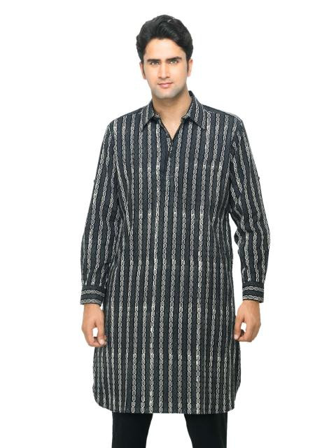 Fabindia Men Printed Black Kurta