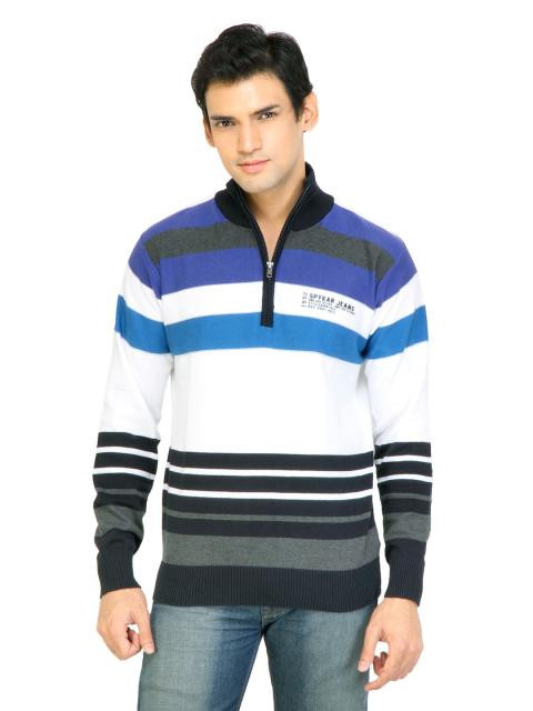 Spykar Men Stripes Blue Sweaters