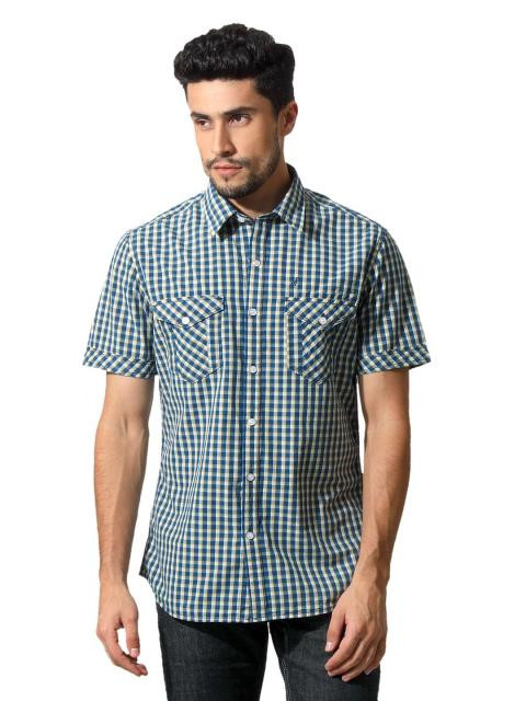 John Players Men Gingham Blue Shirt
