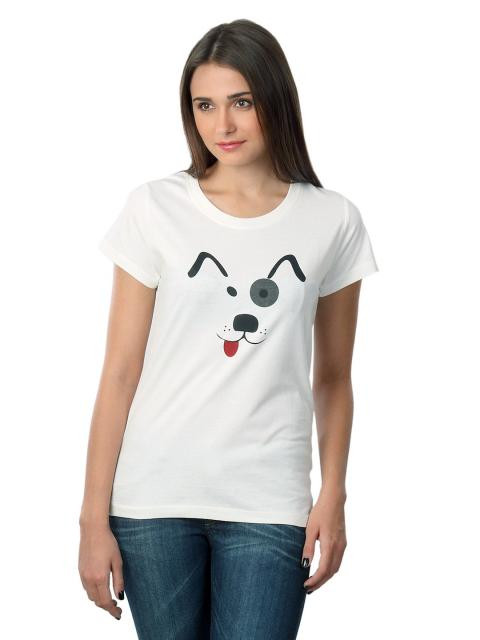 Myntra Women Cute Dog White T-shirt