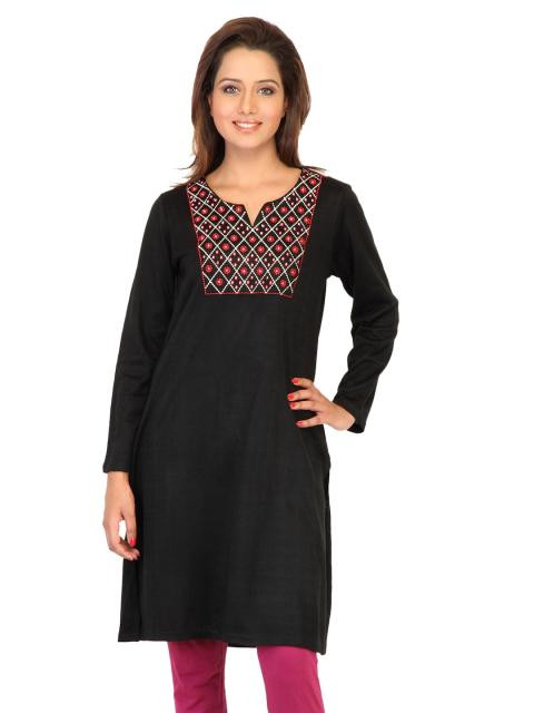 Aurelia Women Solid Black Kurtas