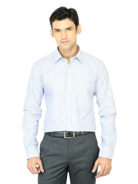 Mark Taylor Men Blue Striped White Shirt