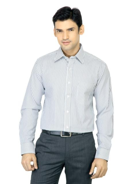 Mark Taylor Men Black Striped White Shirt