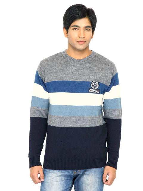 Scullers Men Stripes Grey Sweaters