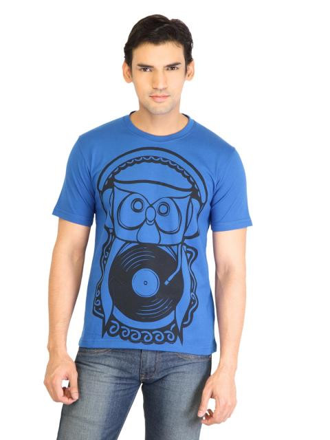 Peter England Men Printed Navy Blue TShirt