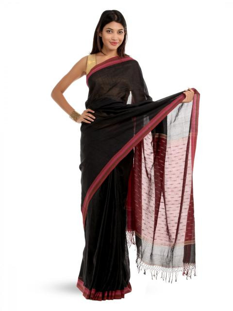 Fabindia Black Self-Striped Saree