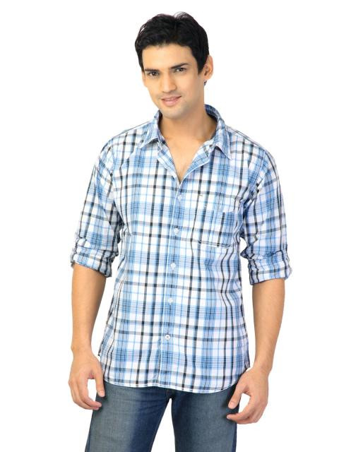 Basics Men Blue Checked Shirt