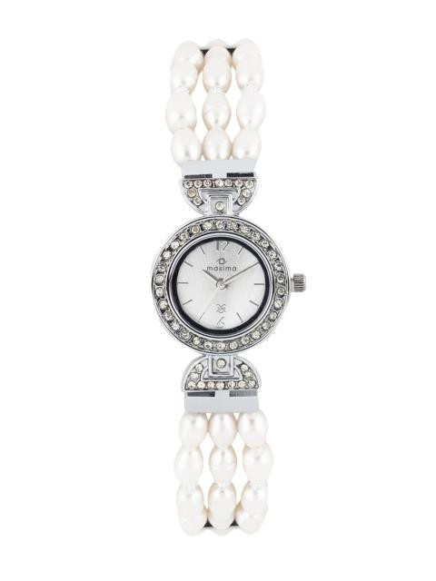 Maxima Women Silver Dial Pearl Strap Watch