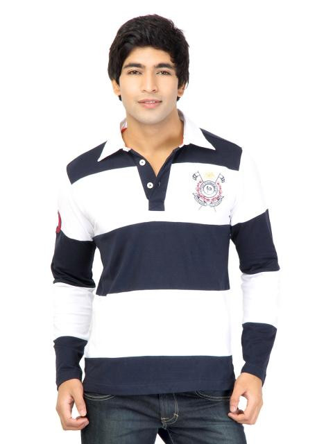 Status Quo Men Stripes Navy Blue Tshirts