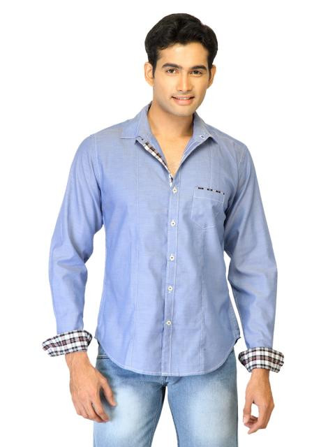 United Colors of Benetton Men Solid Blue Shirts