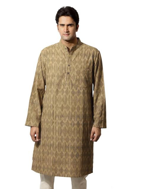Fabindia Men Printed Olive Kurta