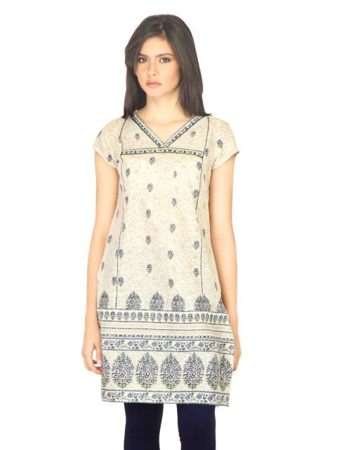 W Women Floral Print Off White Kurti
