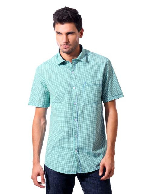 John Players Men Gingham Green Shirt