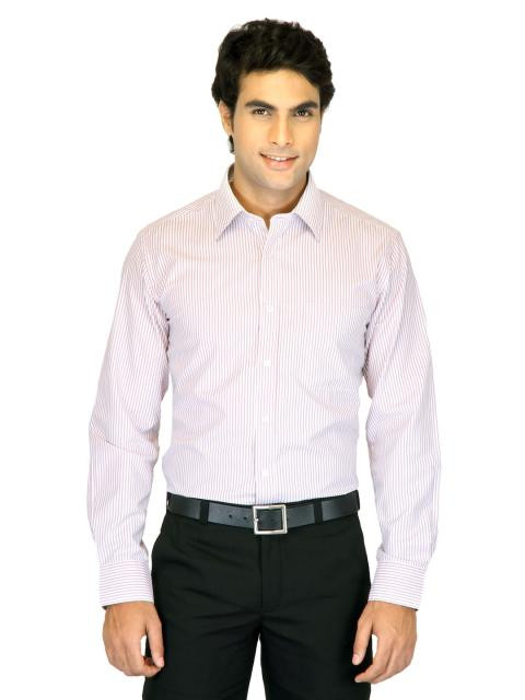 Mark Taylor Men White Striped Shirt