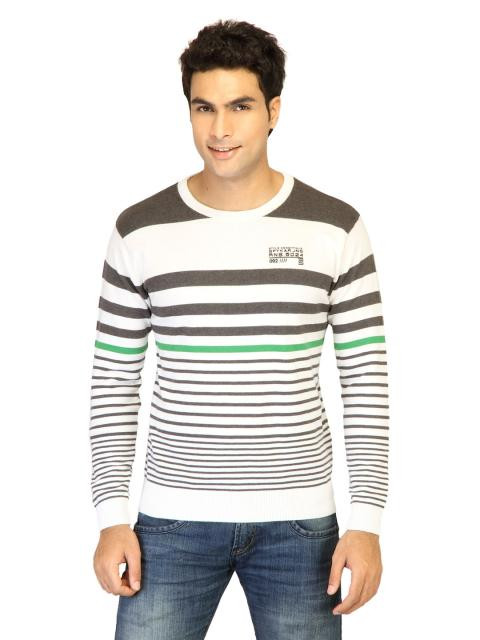 Spykar Men Stripes White Sweatshirts