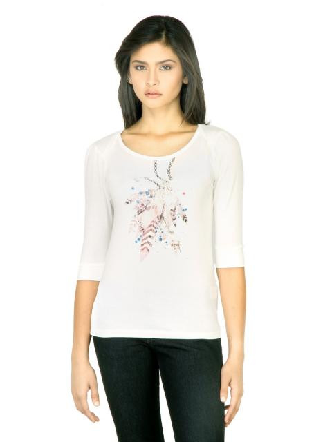 Wrangler Women Printed White T-shirt
