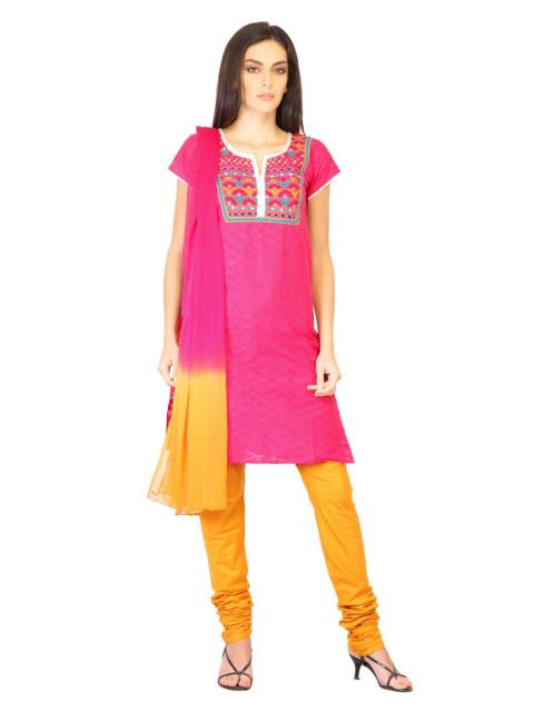 Vishudh Women Pink Churidar Kurta with Dupatta